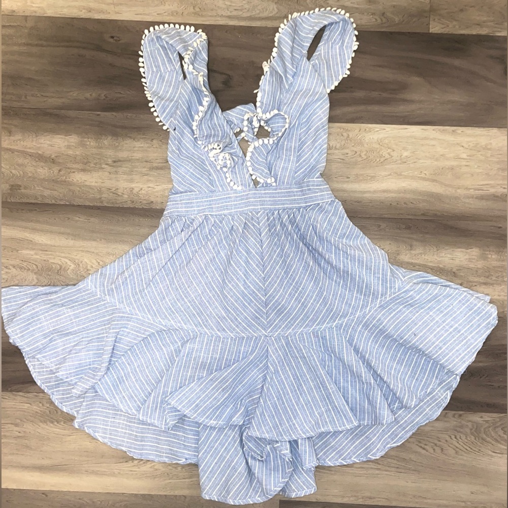 White Fox Boutique - Small, Blue and White Romper